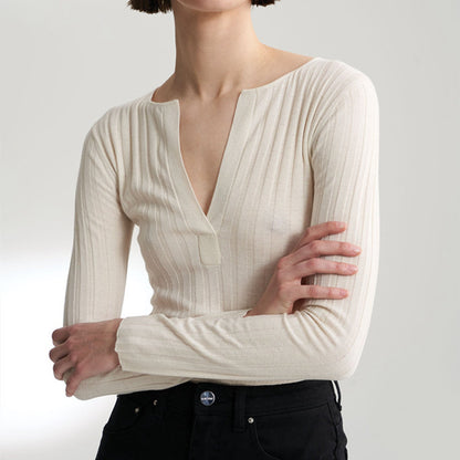 Women's Fashionable Silk Cashmere Half-open Collar Bottoming Top