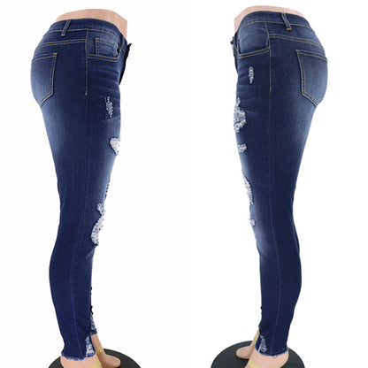 Women Ripped Jeans Slim Fit Skinny