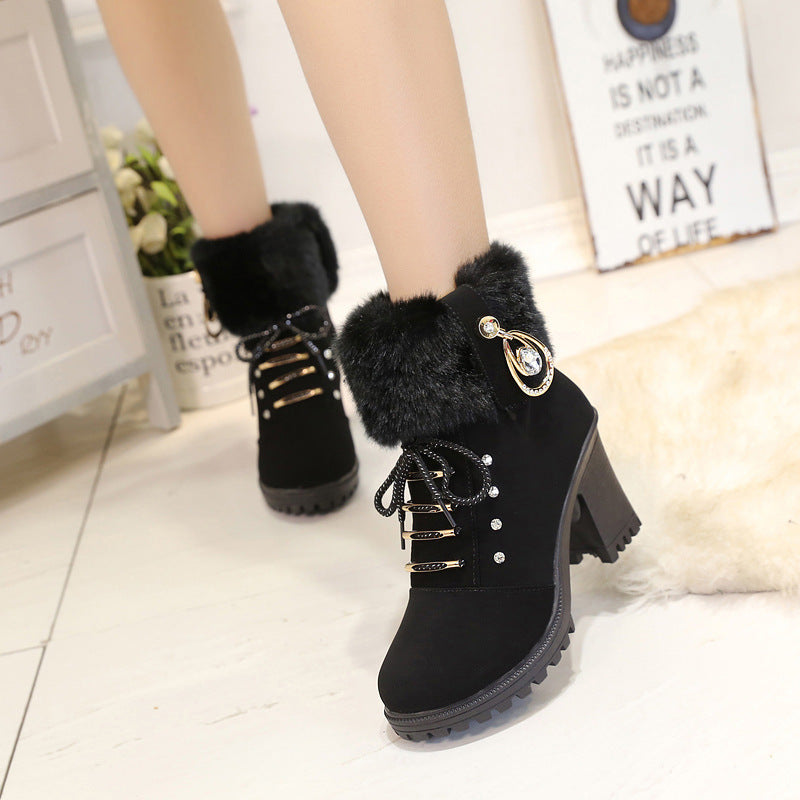 Plush High Heels Martin Boots