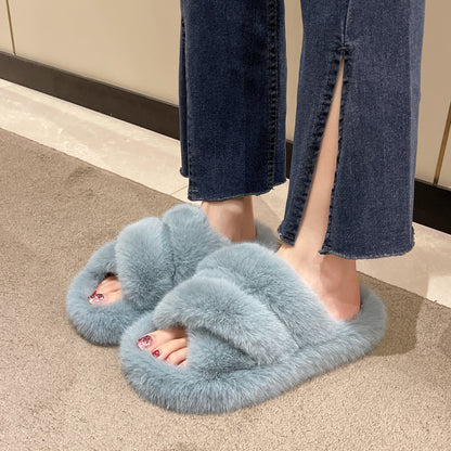 Women Winter Warm Fuzzy Slippers Plush Soft Shoes