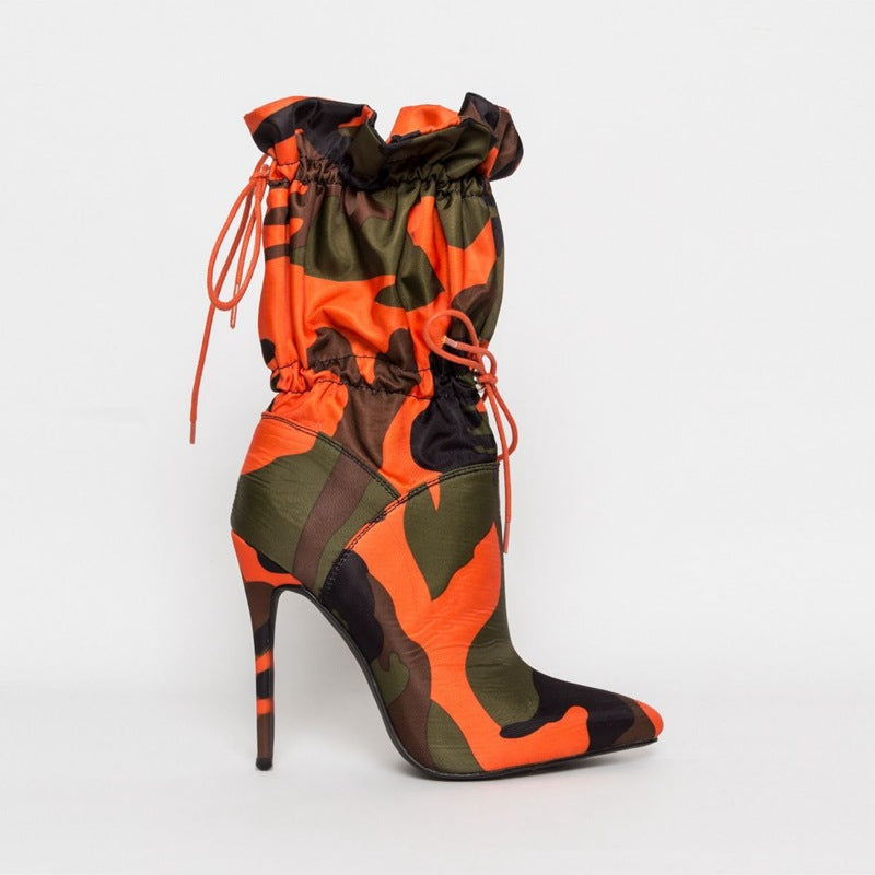 Middle-Tube Boots With High Heels And Pointed Toes