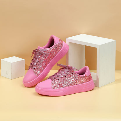 Glitter Sequin Design Trendy Casual Thick-soled Lace-up Sneakers