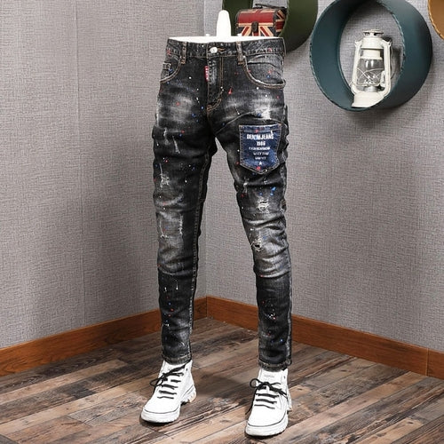 Men's Slim Elastic Black Jeans