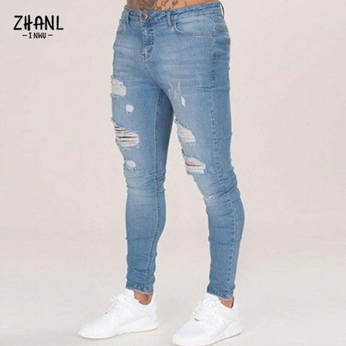White Elastic Skinny Ripped Jeans