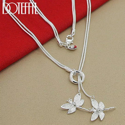 925 Sterling Silver Two Dragonfly Pendant Necklace
