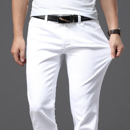 Men White Casual Classic Style Slim Fit Soft Denim