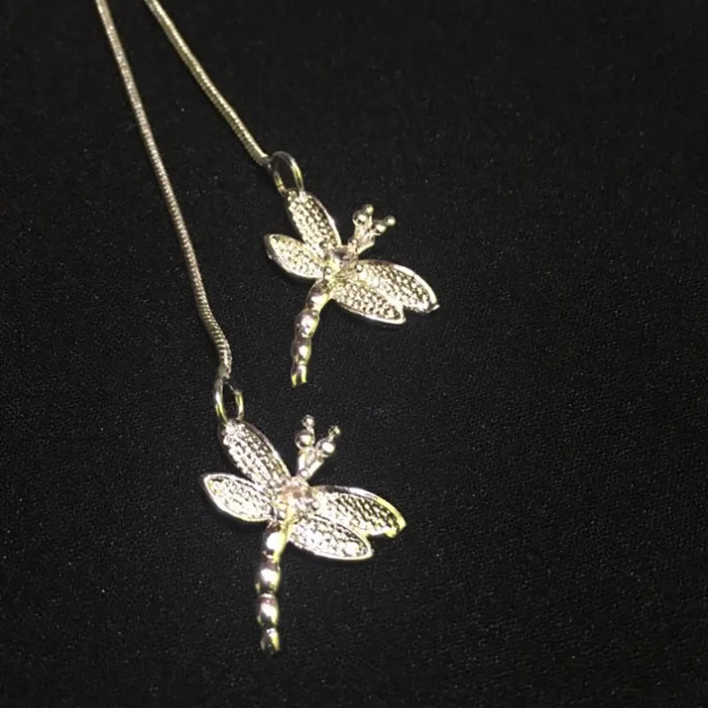 925 Sterling Silver Two Dragonfly Pendant Necklace