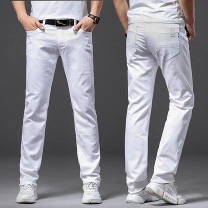 Men White Casual Classic Style Slim Fit Soft Denim