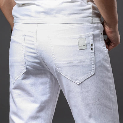 Men White Casual Classic Style Slim Fit Soft Denim