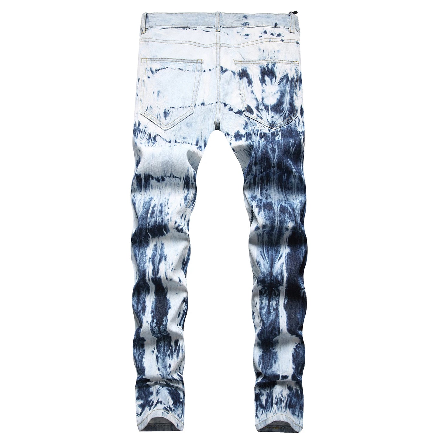 Men’s High Quality Tie-dyed Blue Jeans Slim-fit Ripped Jeans