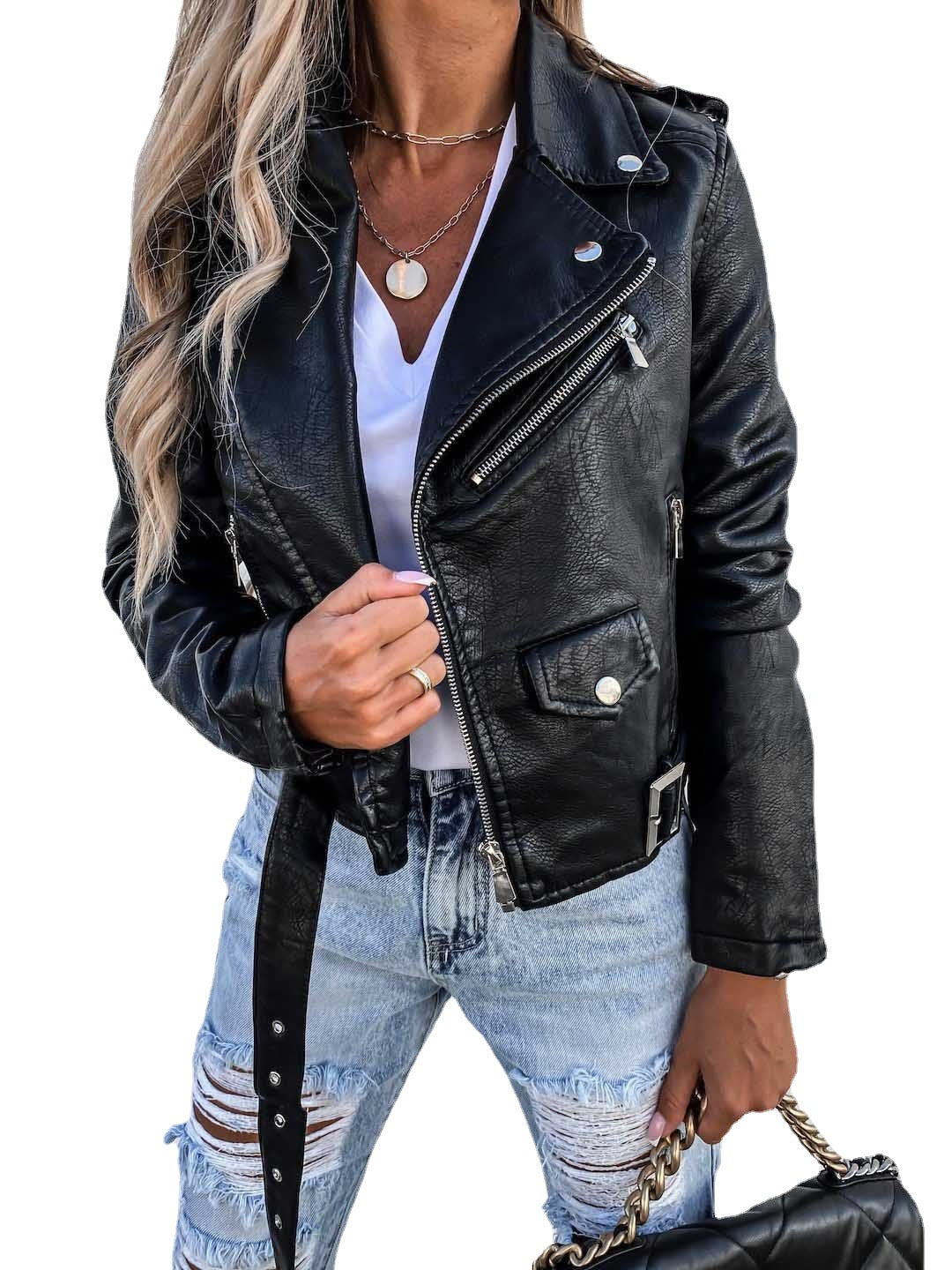 Jacket Top PU Leather Coat Short Zipper