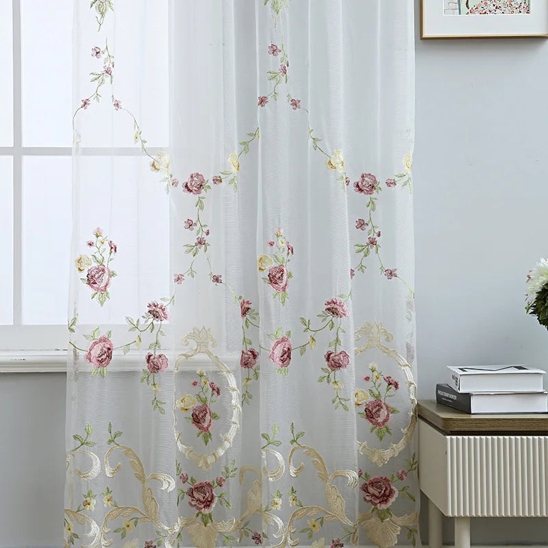 French Velvet Tulle Flower Embroidered Curtains