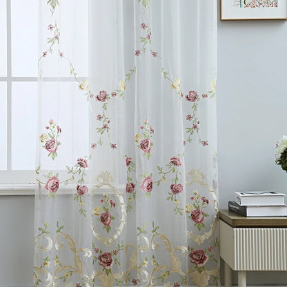 French Velvet Tulle Flower Embroidered Curtains