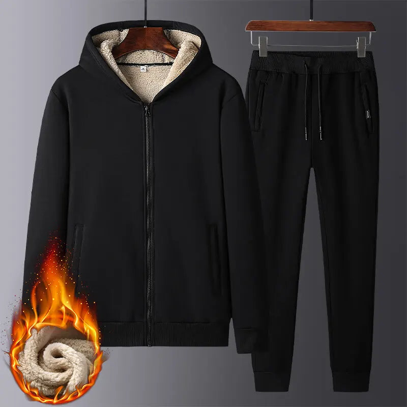 Men Cashmere Fleece Thick Hooded Brand Tracksuit