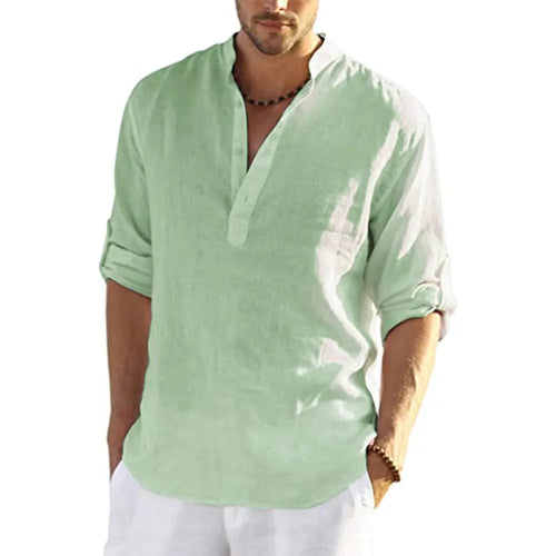 Men's Casual Cotton Linen Loose Long Sleeve Top