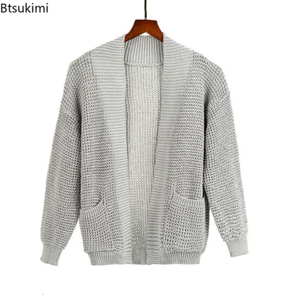 2024 Men's Casual Knitting Sweater Cardigan V-Neck Solid