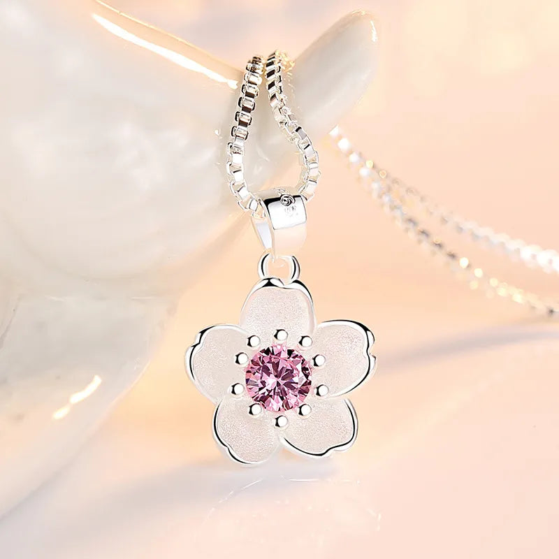 925 Sterling Silver Pink Purple Peach Blossom Necklaces