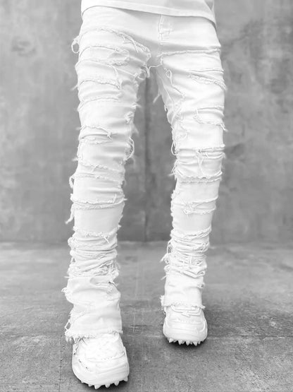 High Street White Stacked Stretched Tassel Jeans