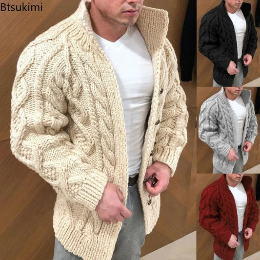 New 2024 Men's Warm Coat Cardigan Sweater Stretchy Long