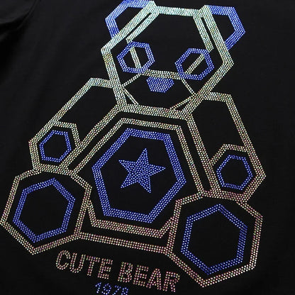 2023 Cute Bear Rhinestones Mens Hooded Sweatshirts