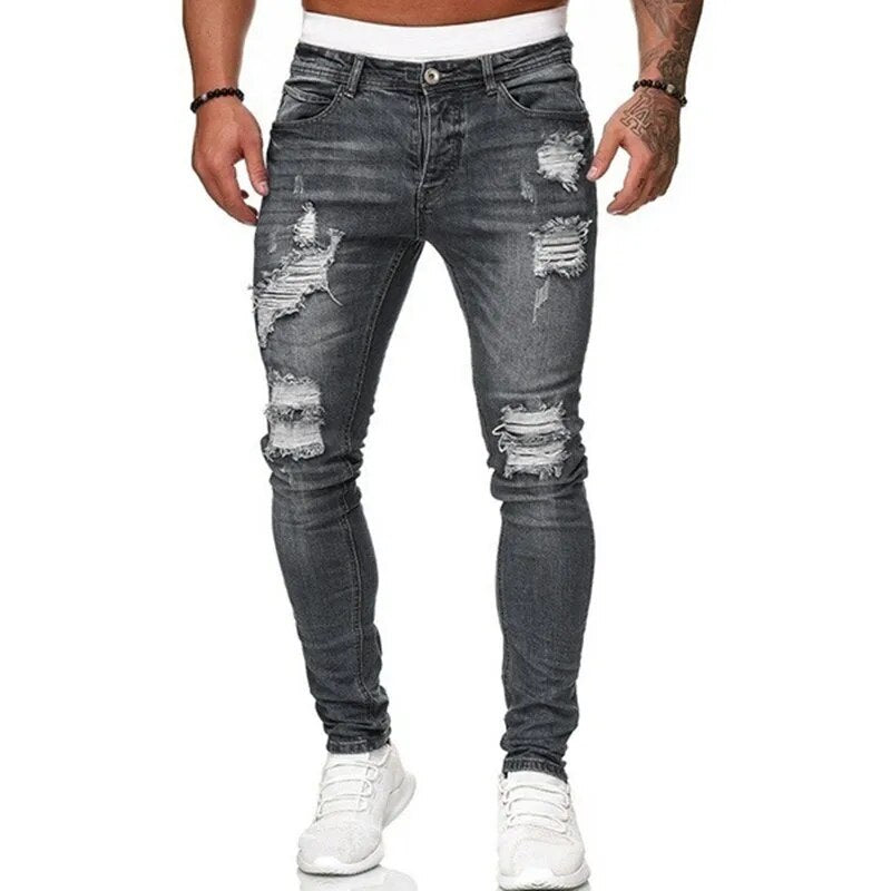 Street Style Ripped Skinny Jeans Vintage Solid Denim