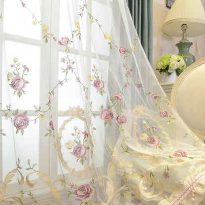French Velvet Tulle Flower Embroidered Curtains