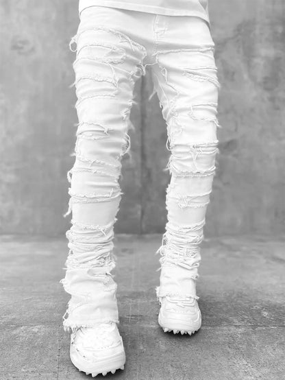 High Street White Stacked Stretched Tassel Jeans