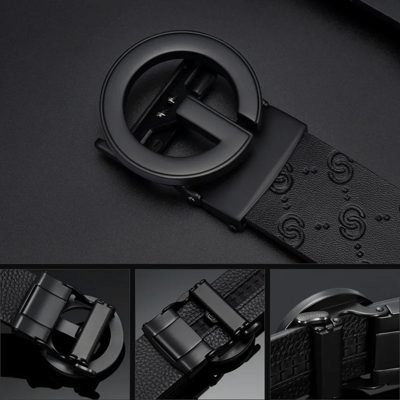 Men's New Genuine Leather Automatic Buckle Layer