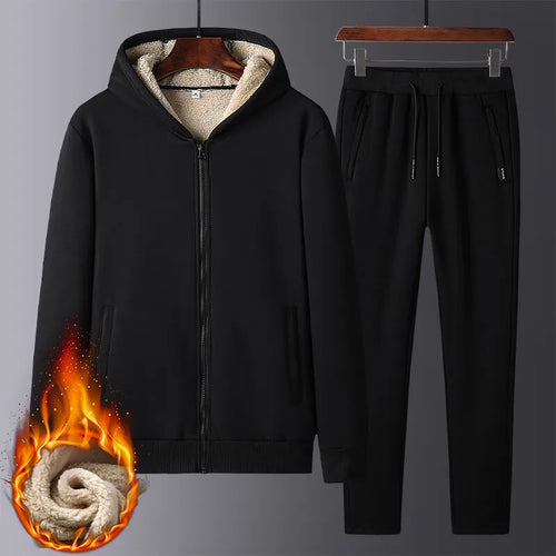 Men Cashmere Fleece Thick Hooded Brand Tracksuit