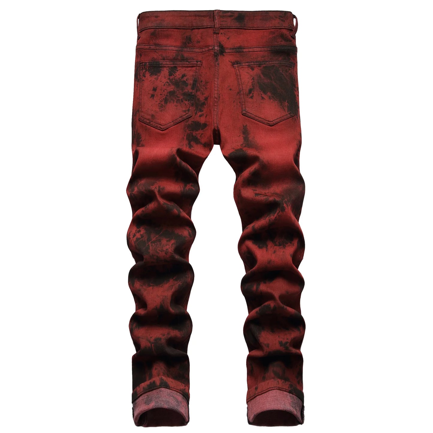 Brand Mens High Quality Slim Tie dye Snow Wash Brick Red Denim