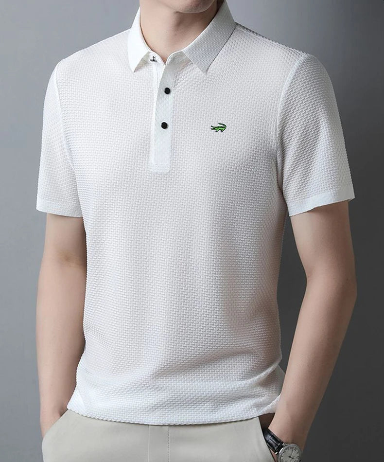 Mens Hollow Short Sleeve Polo Shirt Ice Silk