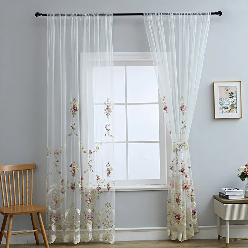 French Velvet Tulle Flower Embroidered Curtains