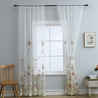 French Velvet Tulle Flower Embroidered Curtains