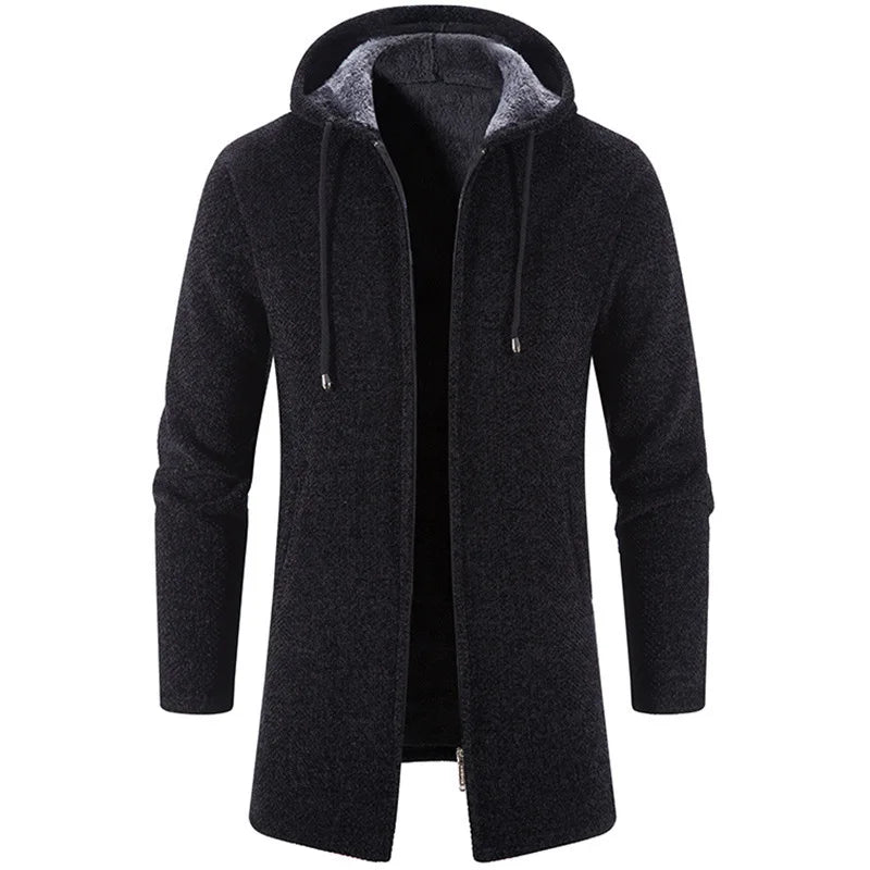 Men Long Trench Coat 2024 Knit Sweater Jacket Fleece