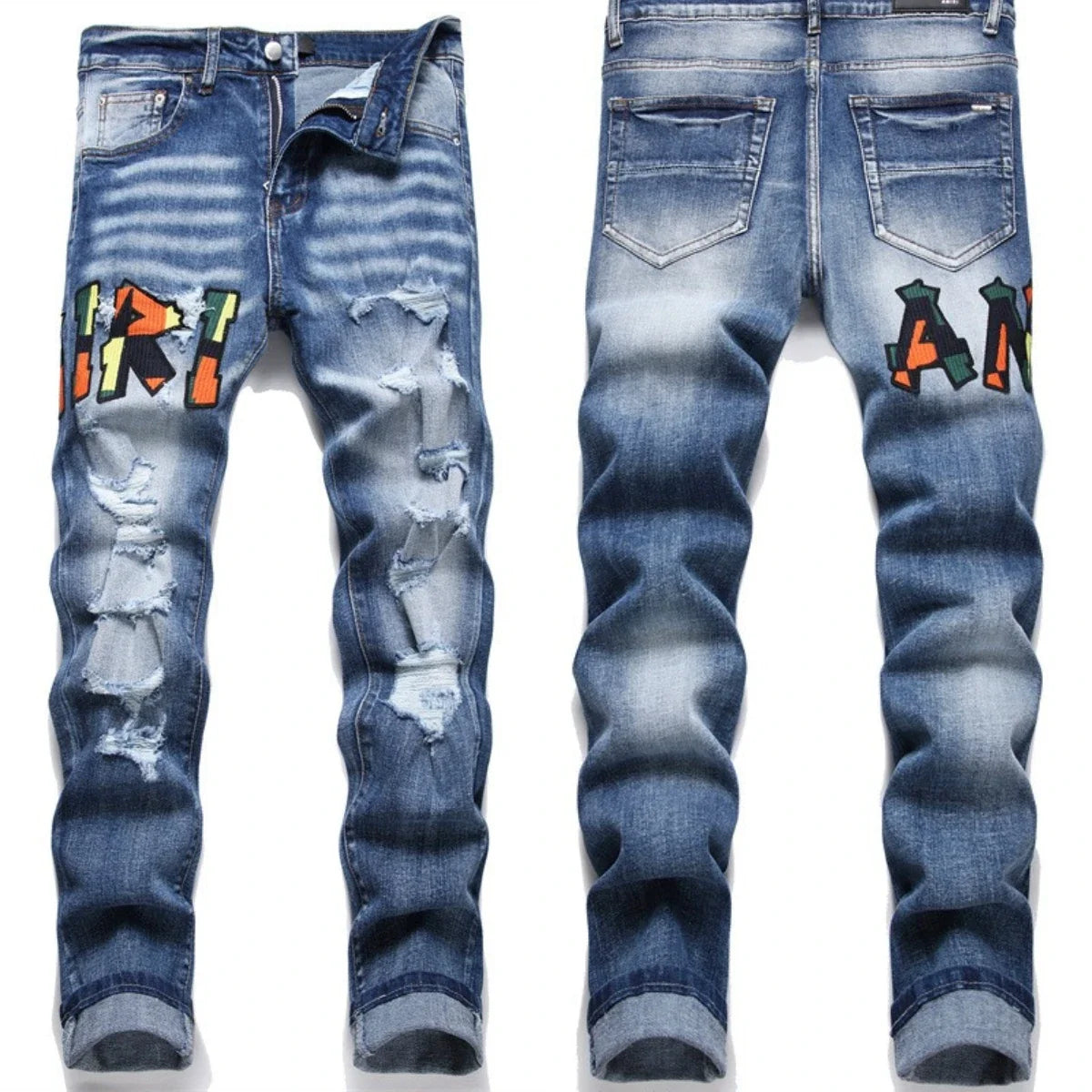 Hand Embroidered Men National Style Pattern Personality Cotton Jeans