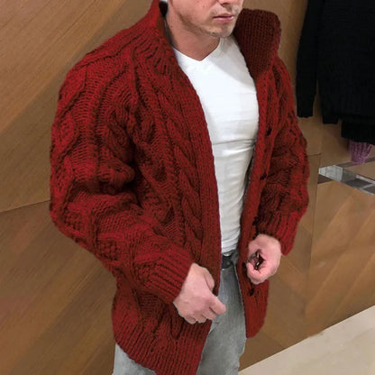 New 2024 Men's Warm Coat Cardigan Sweater Stretchy Long