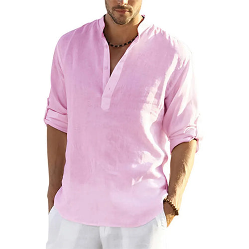 Men's Casual Cotton Linen Loose Long Sleeve Top