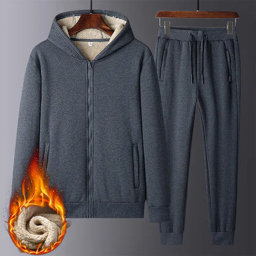 Men Cashmere Fleece Thick Hooded Brand Tracksuit