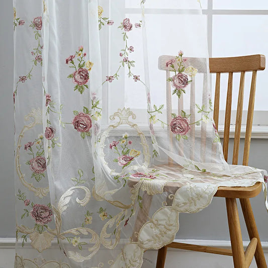 French Velvet Tulle Flower Embroidered Curtains