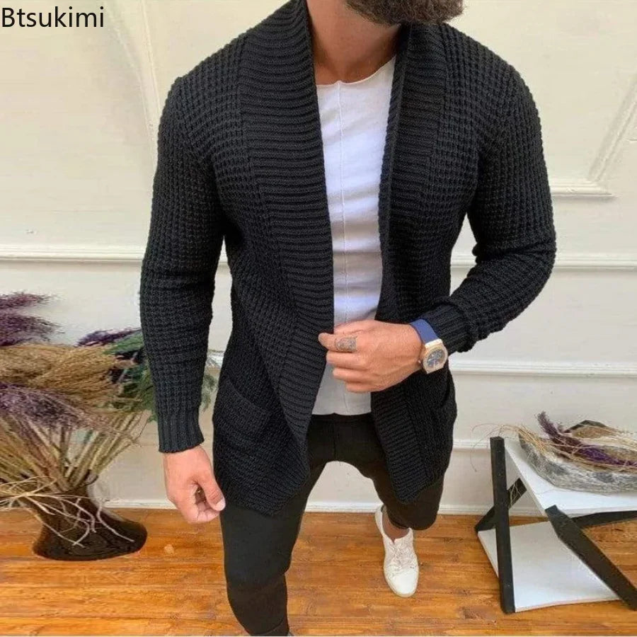 2024 Men's Casual Knitting Sweater Cardigan V-Neck Solid