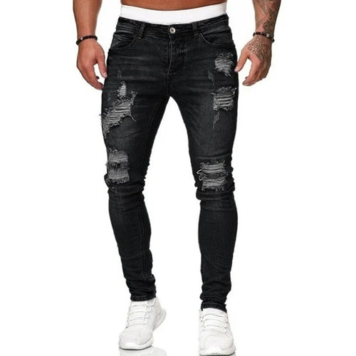 Street Style Ripped Skinny Jeans Vintage Solid Denim