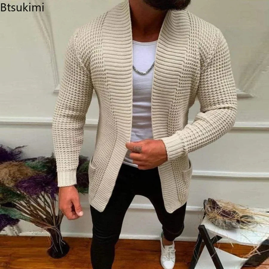 2024 Men's Casual Knitting Sweater Cardigan V-Neck Solid