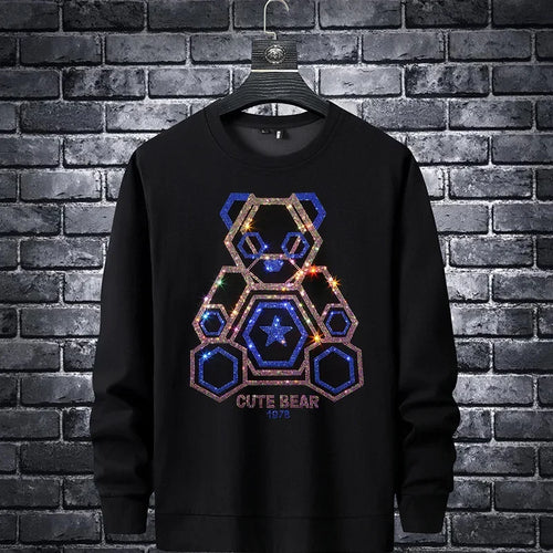 2023 Cute Bear Rhinestones Mens Hooded Sweatshirts