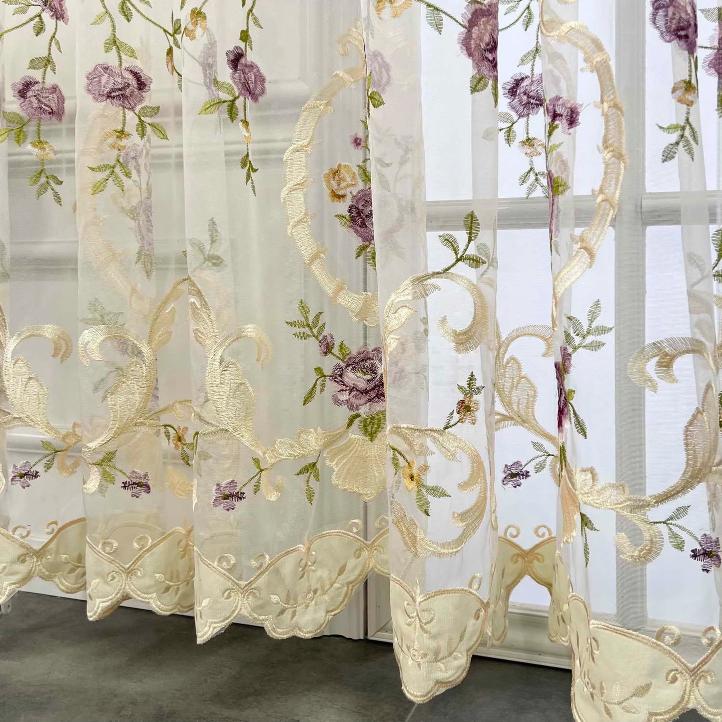 French Velvet Tulle Flower Embroidered Curtains