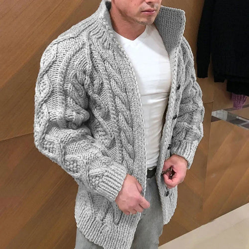 New 2024 Men's Warm Coat Cardigan Sweater Stretchy Long