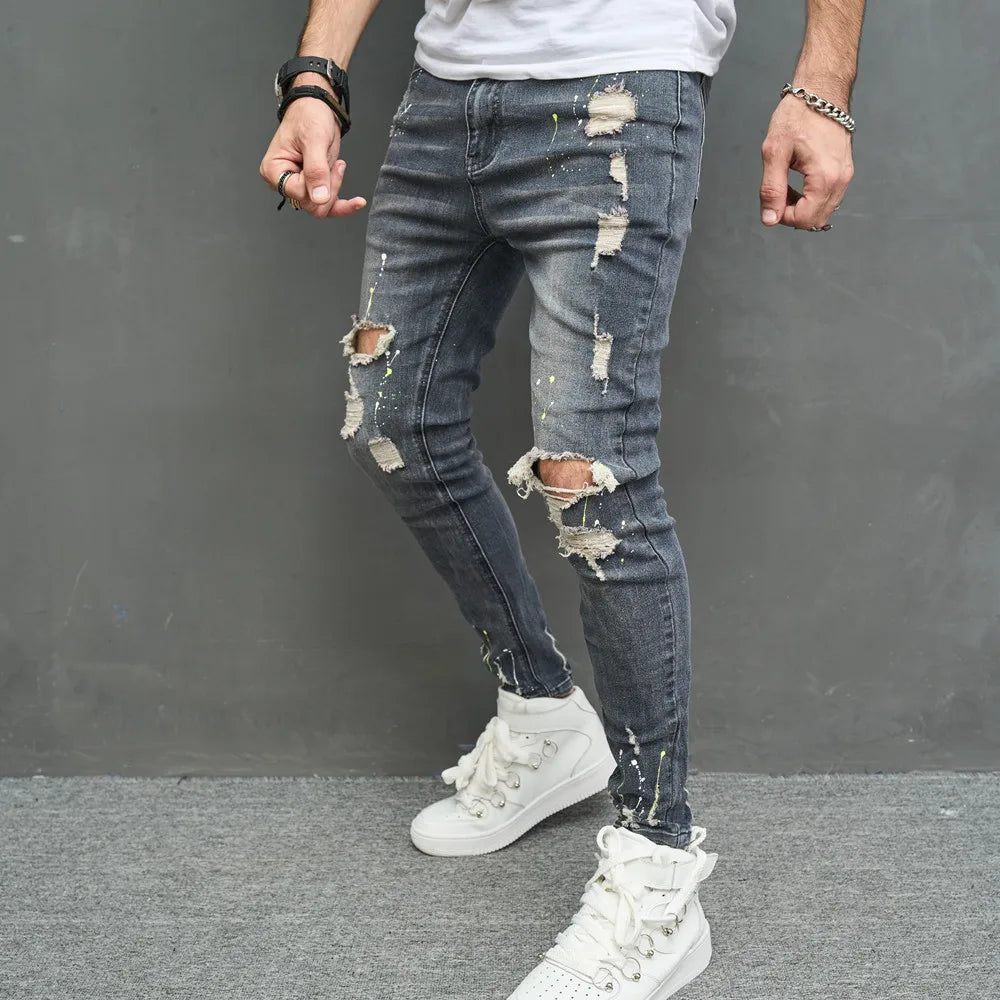 New Men Stylish Ripped Skinny Pencil Jeans