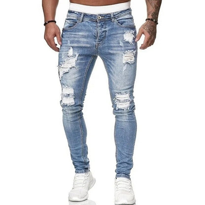 Street Style Ripped Skinny Jeans Vintage Solid Denim