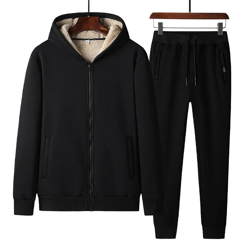 Men Cashmere Fleece Thick Hooded Brand Tracksuit