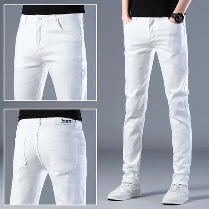 Men's Elastic Slim White Jeans Slim Fit