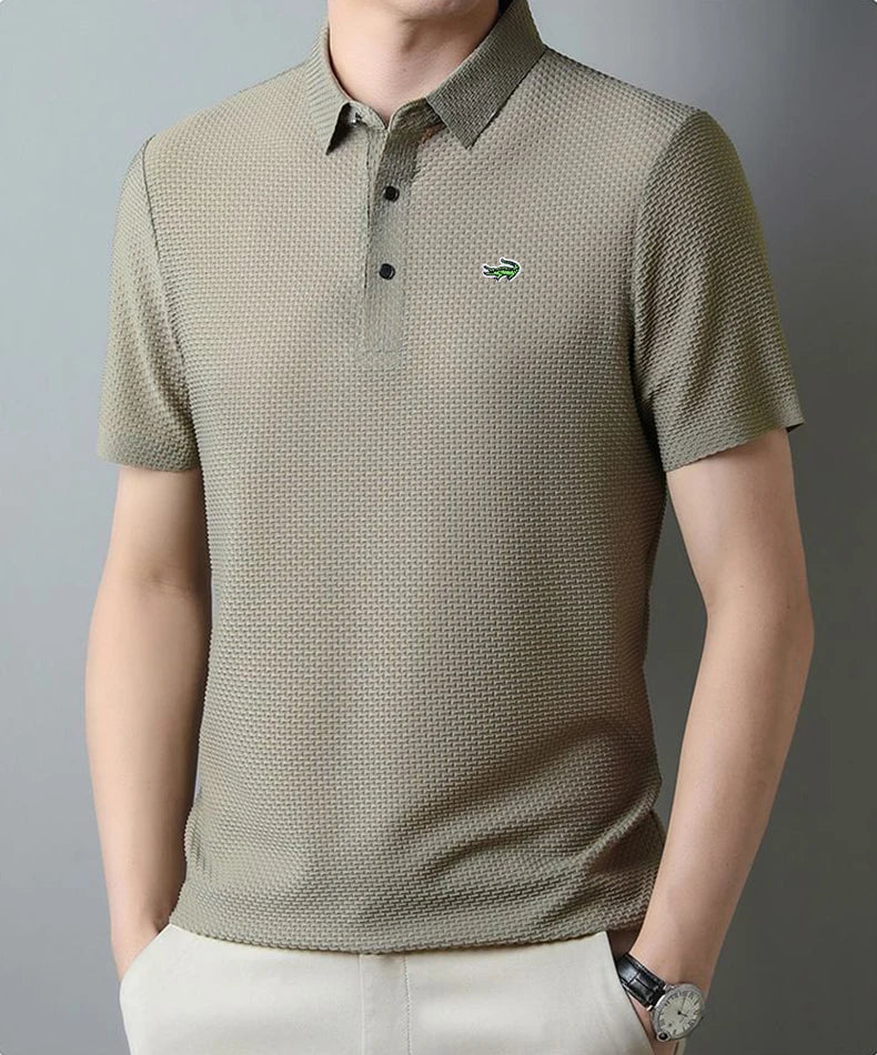 Mens Hollow Short Sleeve Polo Shirt Ice Silk